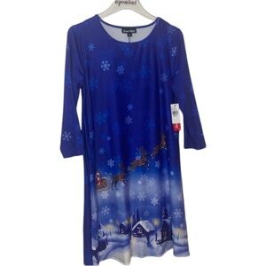 New Christmas Dress NWT Dress Works Blue Santa Long Sleeve Dress